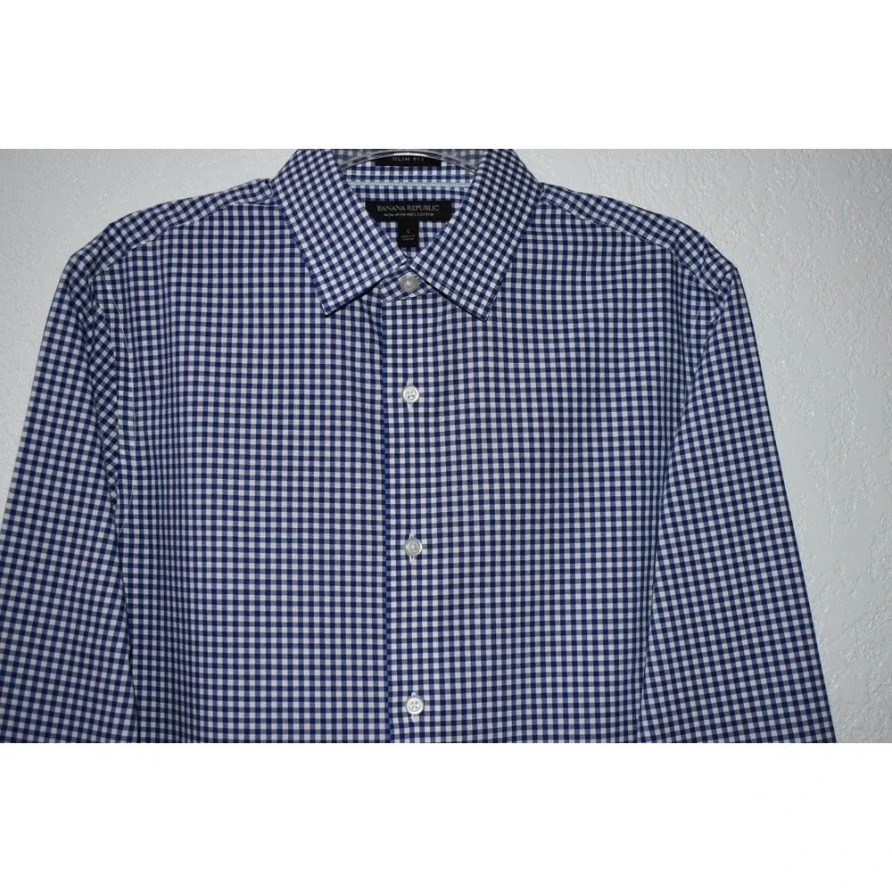 Banana Republic Shirt Mens Small Slim Fit NON-IRON 100% Cotton Button Down Check